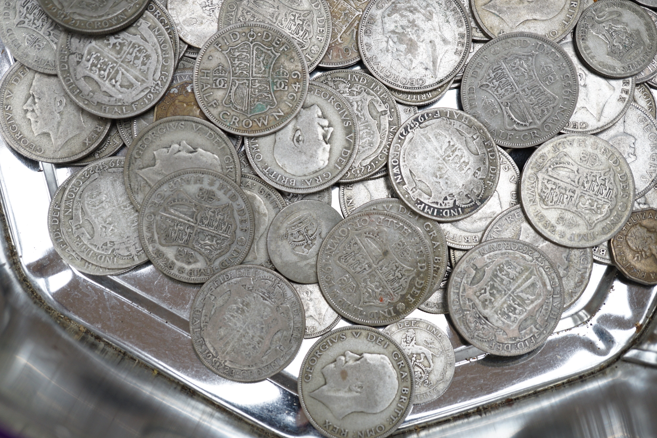 A group of George V and VI halfcrowns and other coins